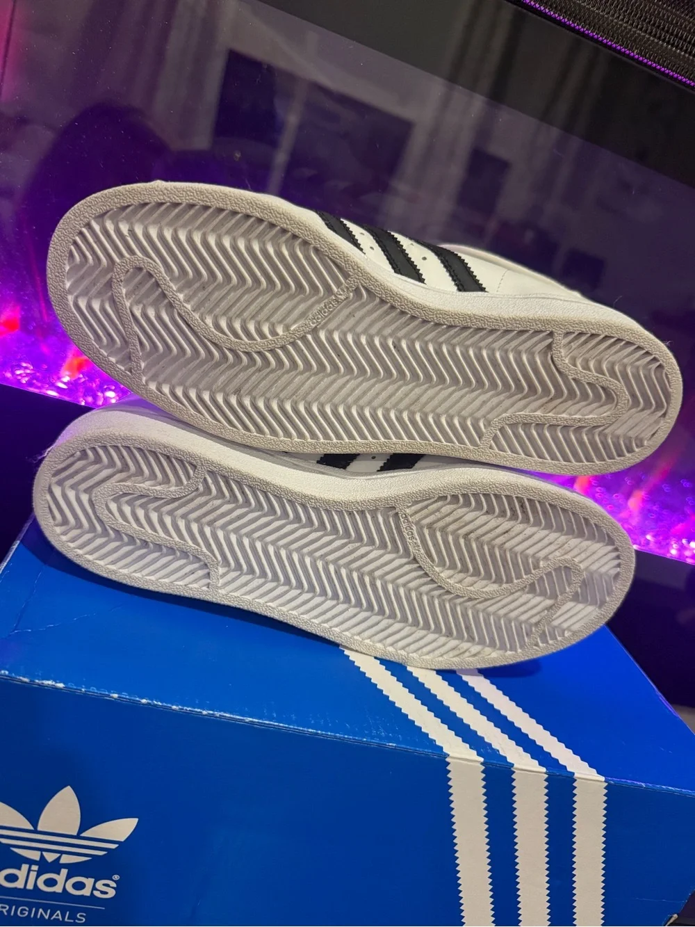 adidas White and Black Kids Classic Shell-Toe Sneakers